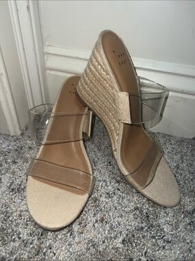 a new day Cream Espadrille Wedge Sandals with Clear Straps